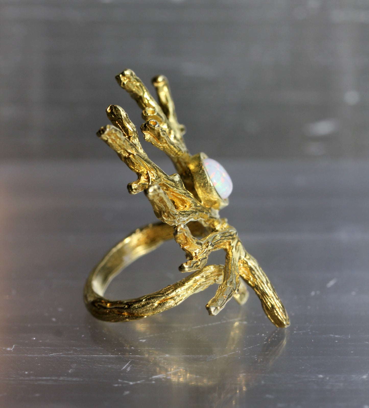 Created Opal Brass Branch Ring