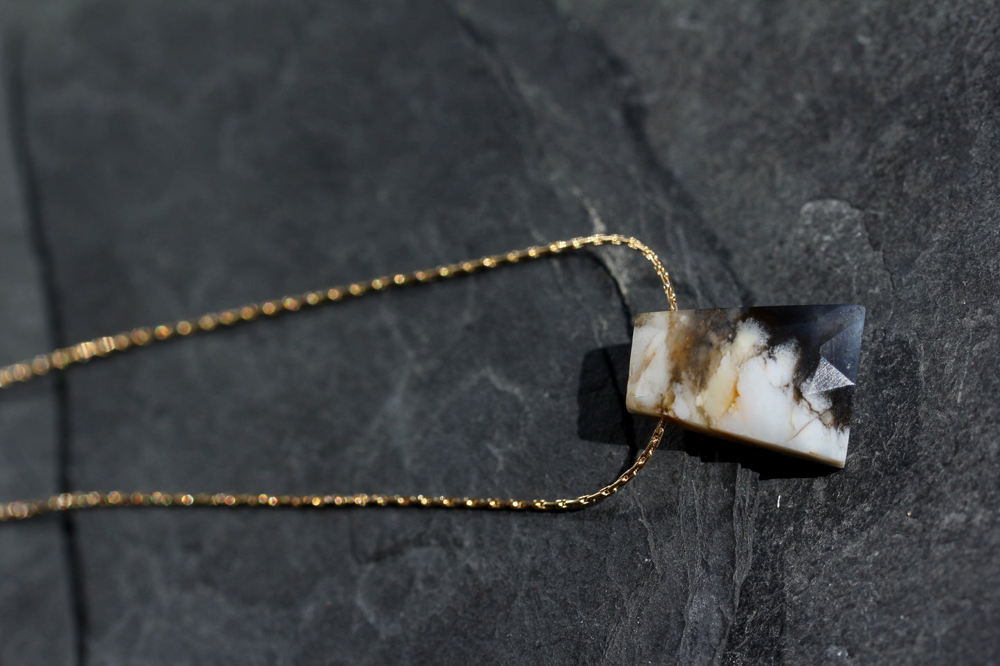 Dendritic Opal Trapezoid Gold Necklace