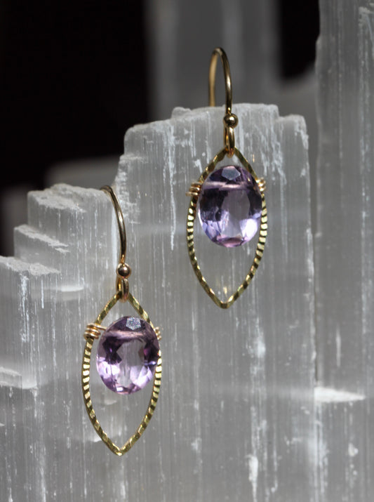 Amethyst Gold Marquis Small Drop Earrings