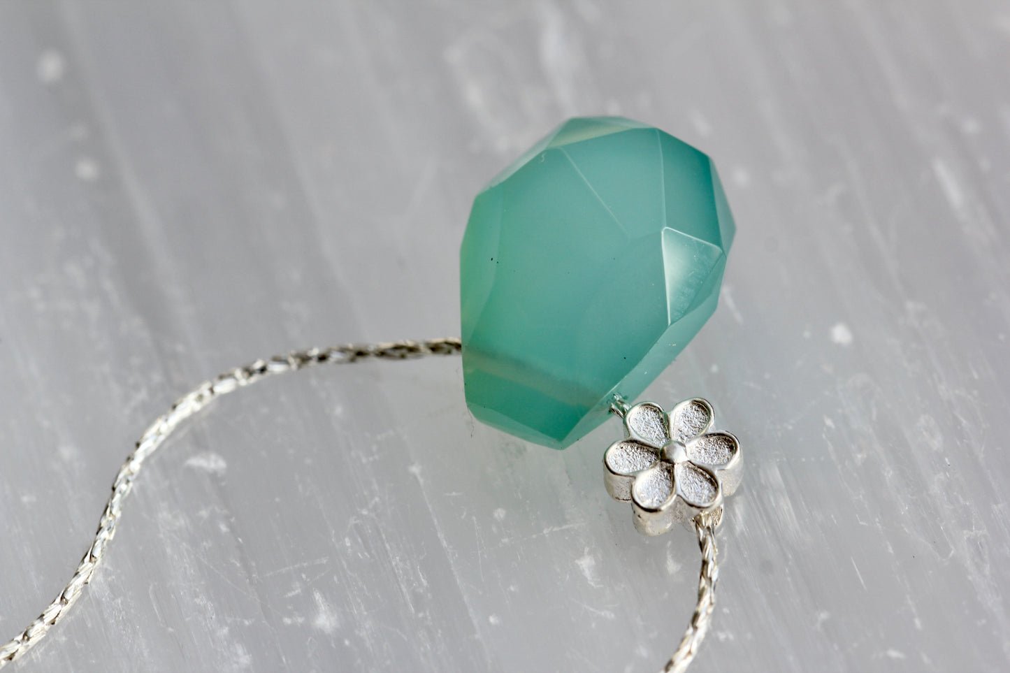 Aqua Chalcedony Nugget Floral Necklace