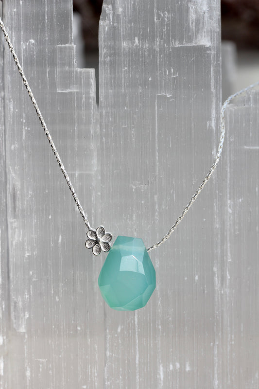 Aqua Chalcedony Nugget Floral Necklace