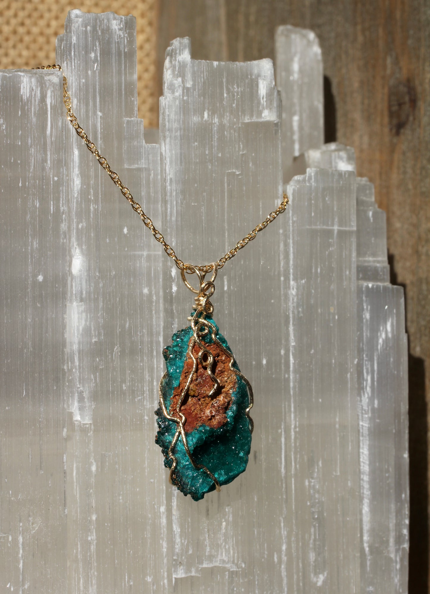 Dioptase Gold Wrap Necklace