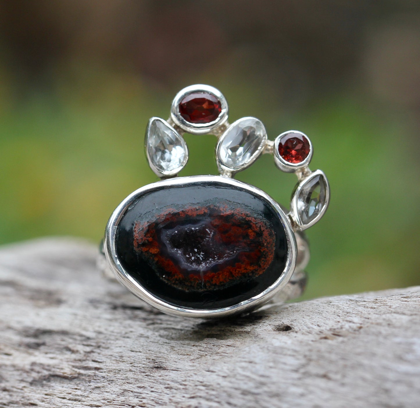 Geode Garnet Abstract Ring