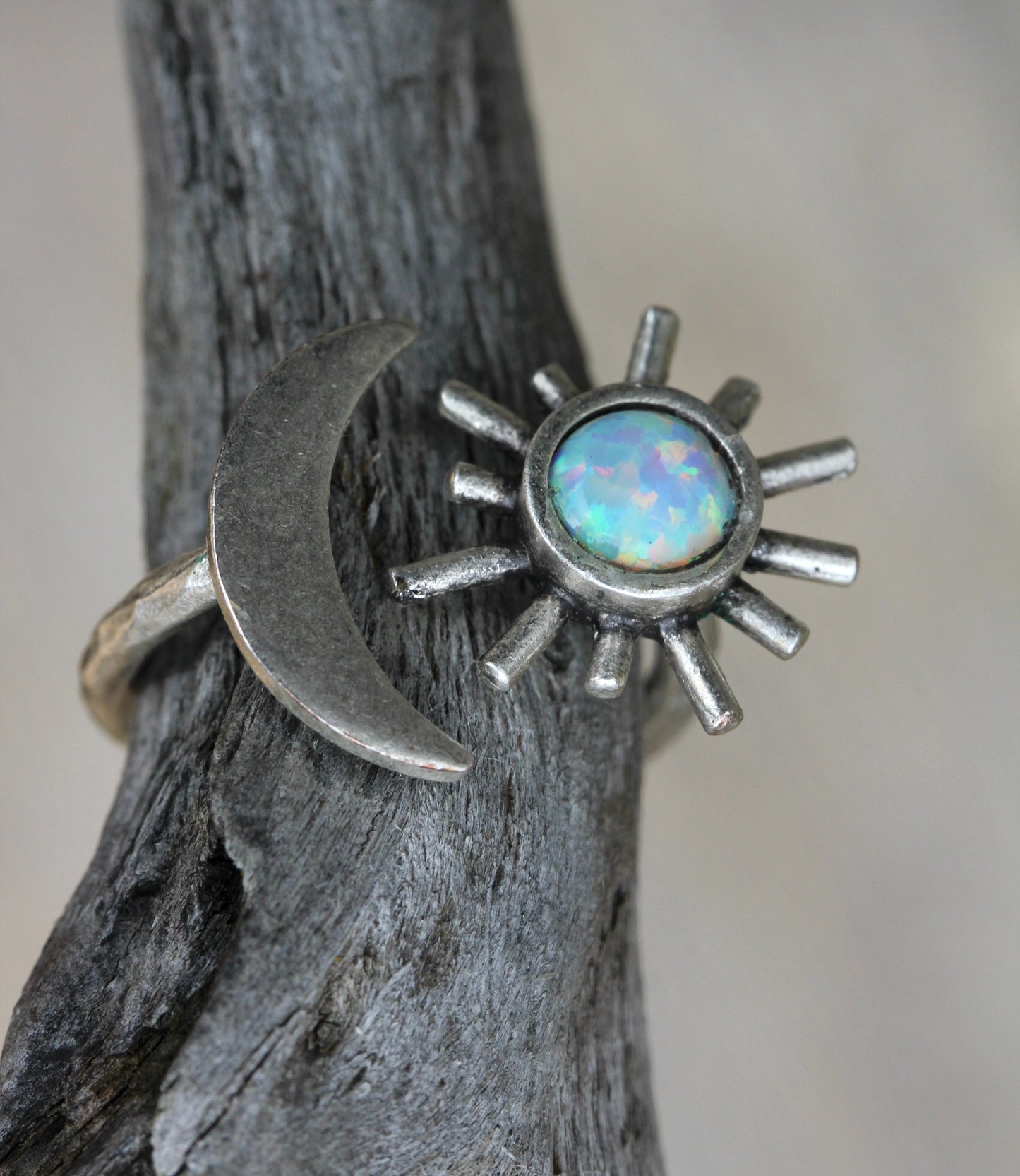 Opal Moon and Sun Brass Ring
