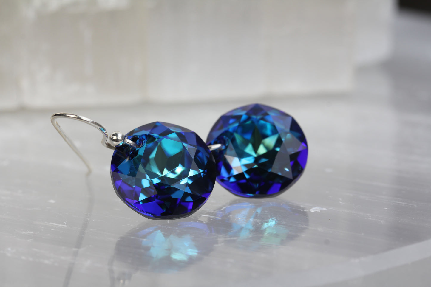 Bermuda Blue Crystal Dime Drop Earrings