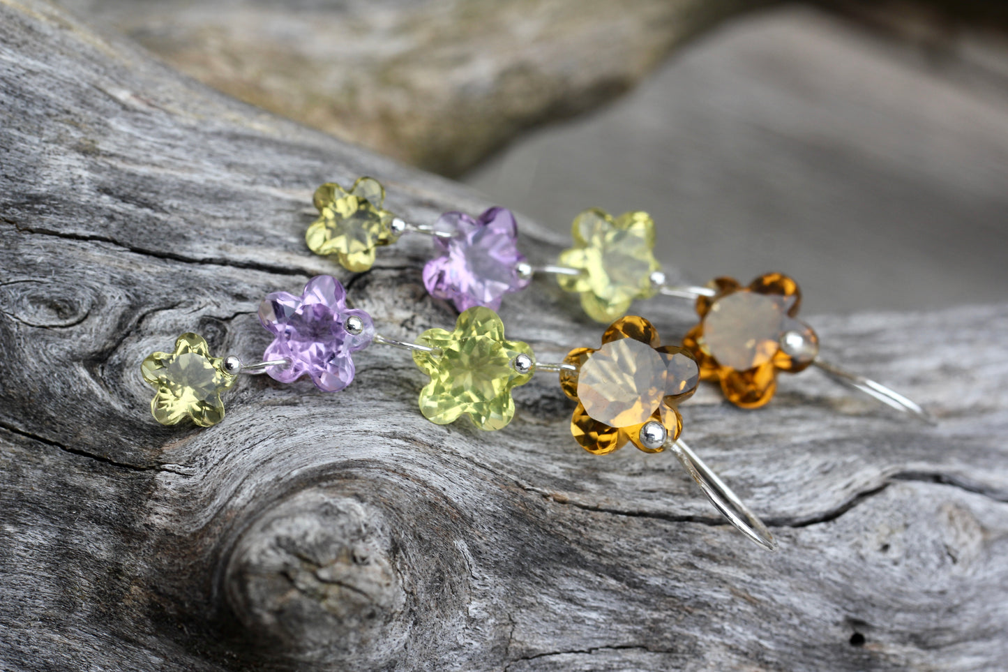Multi Quartz Flower Drop Earrings