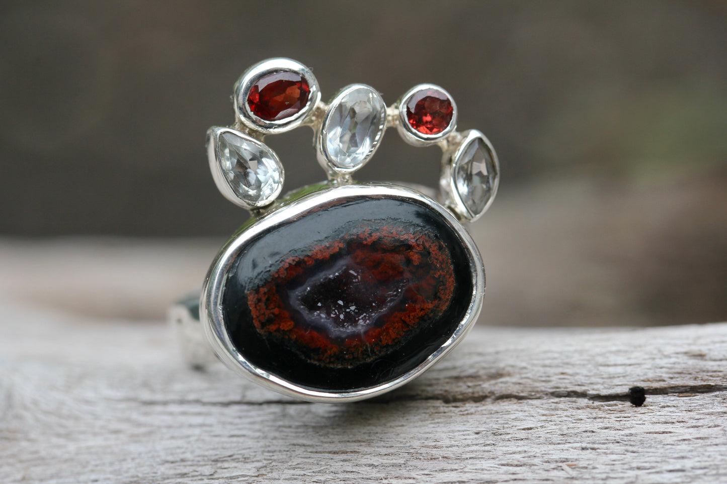 Geode Garnet Abstract Ring