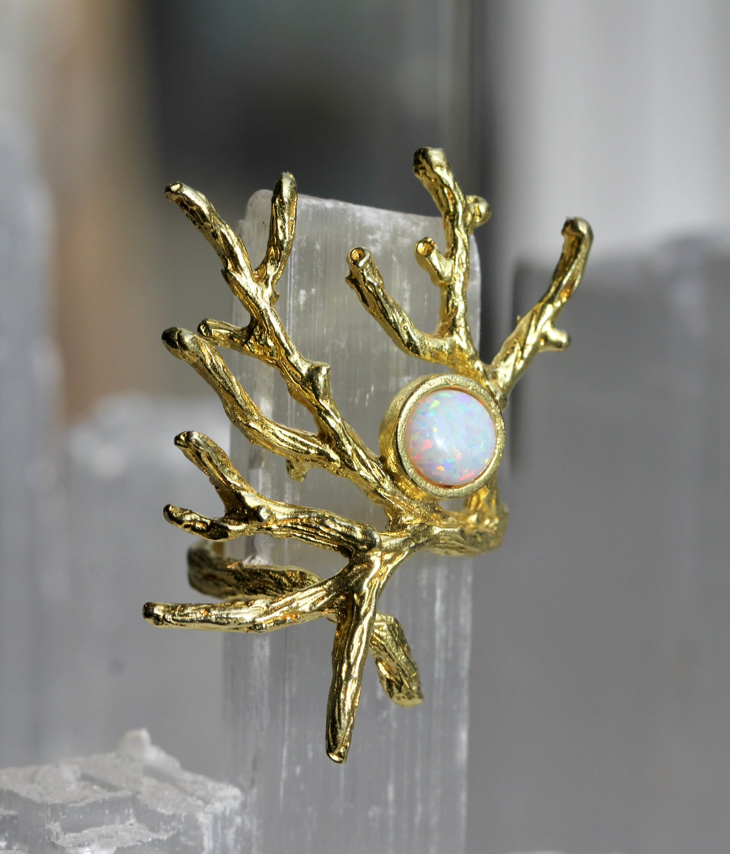 Created Opal Brass Branch Ring