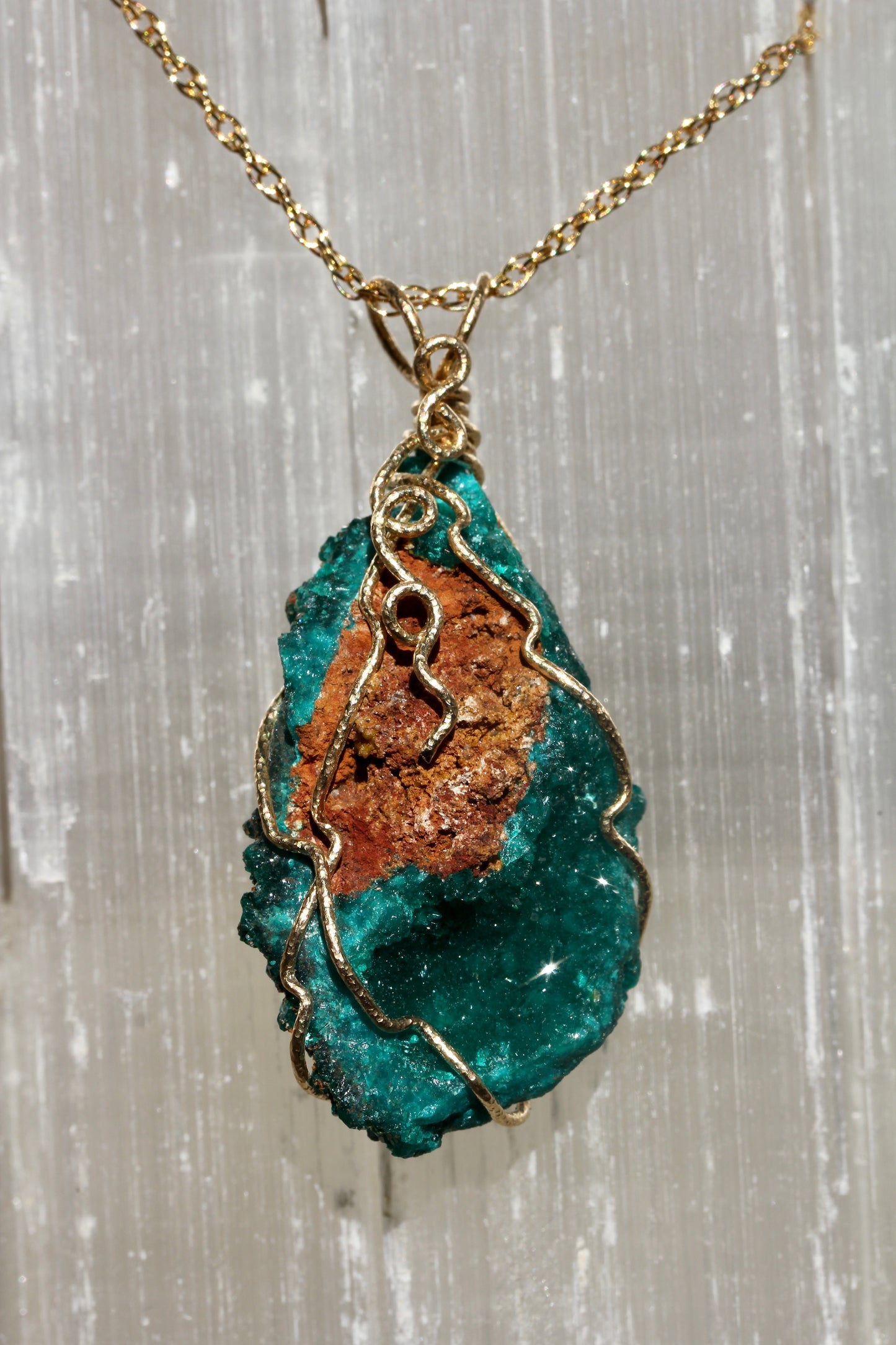 Dioptase Gold Wrap Necklace