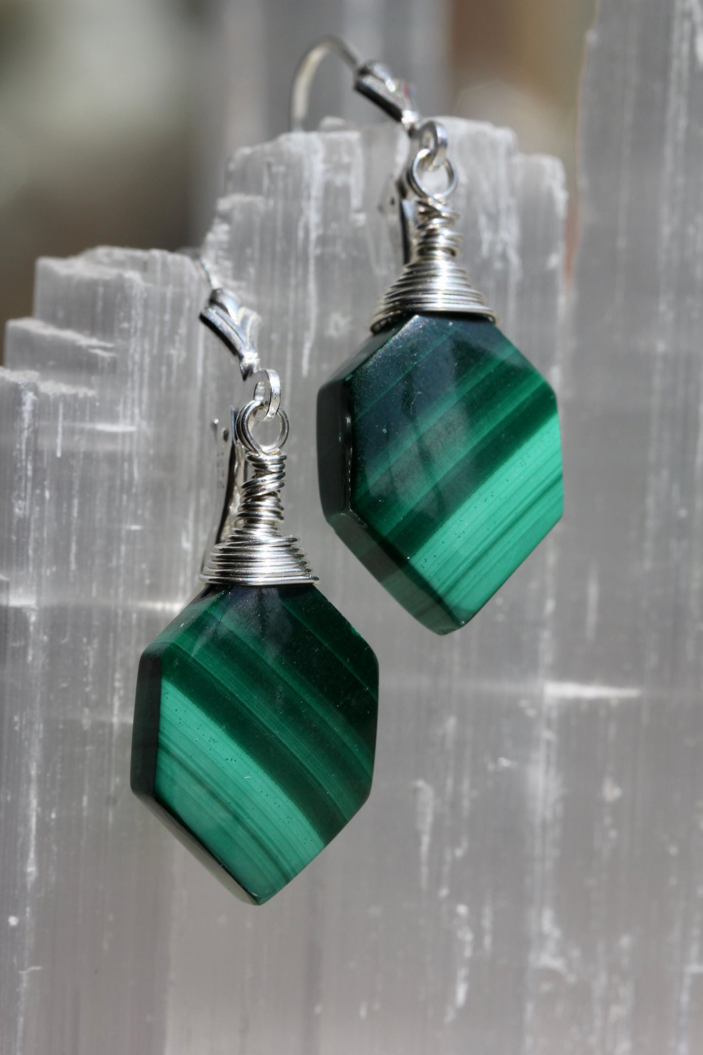 Malachite Hexagonal Earrings