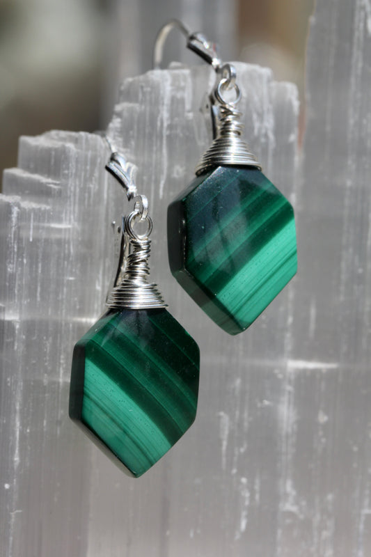 Malachite Hexagonal Earrings