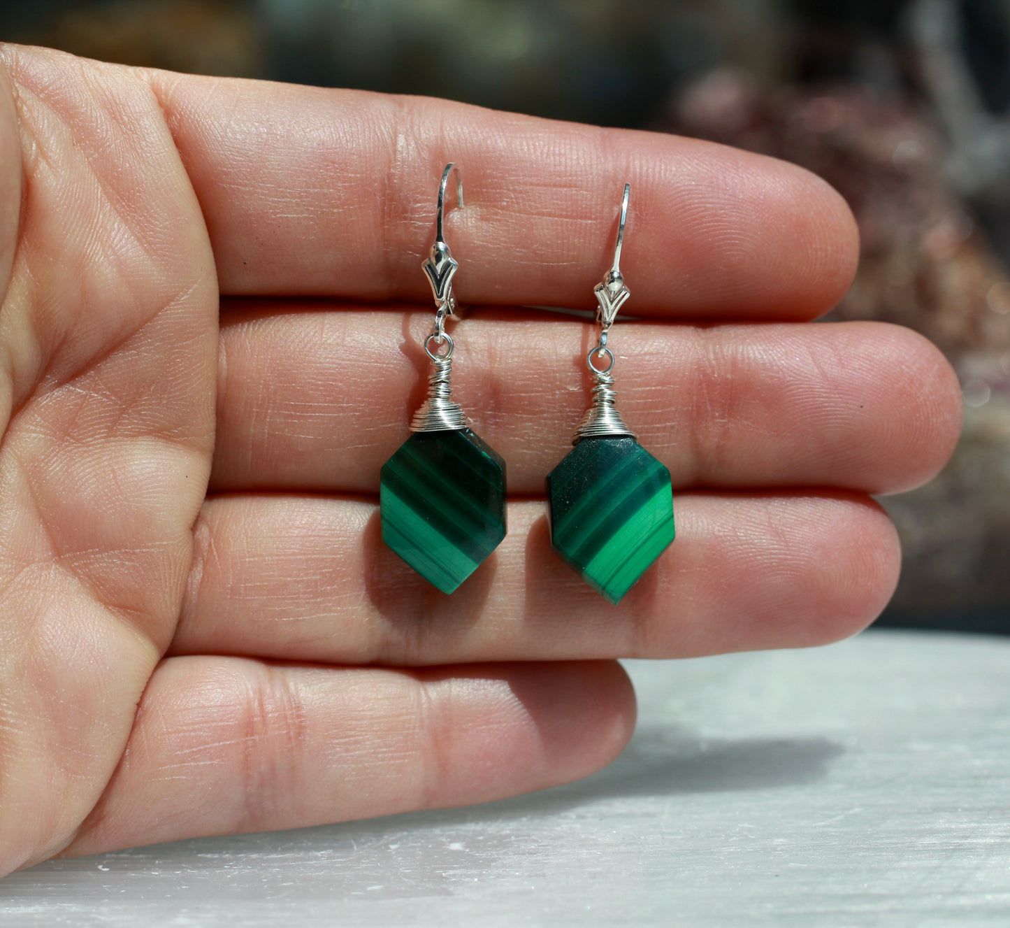 Malachite Hexagonal Earrings