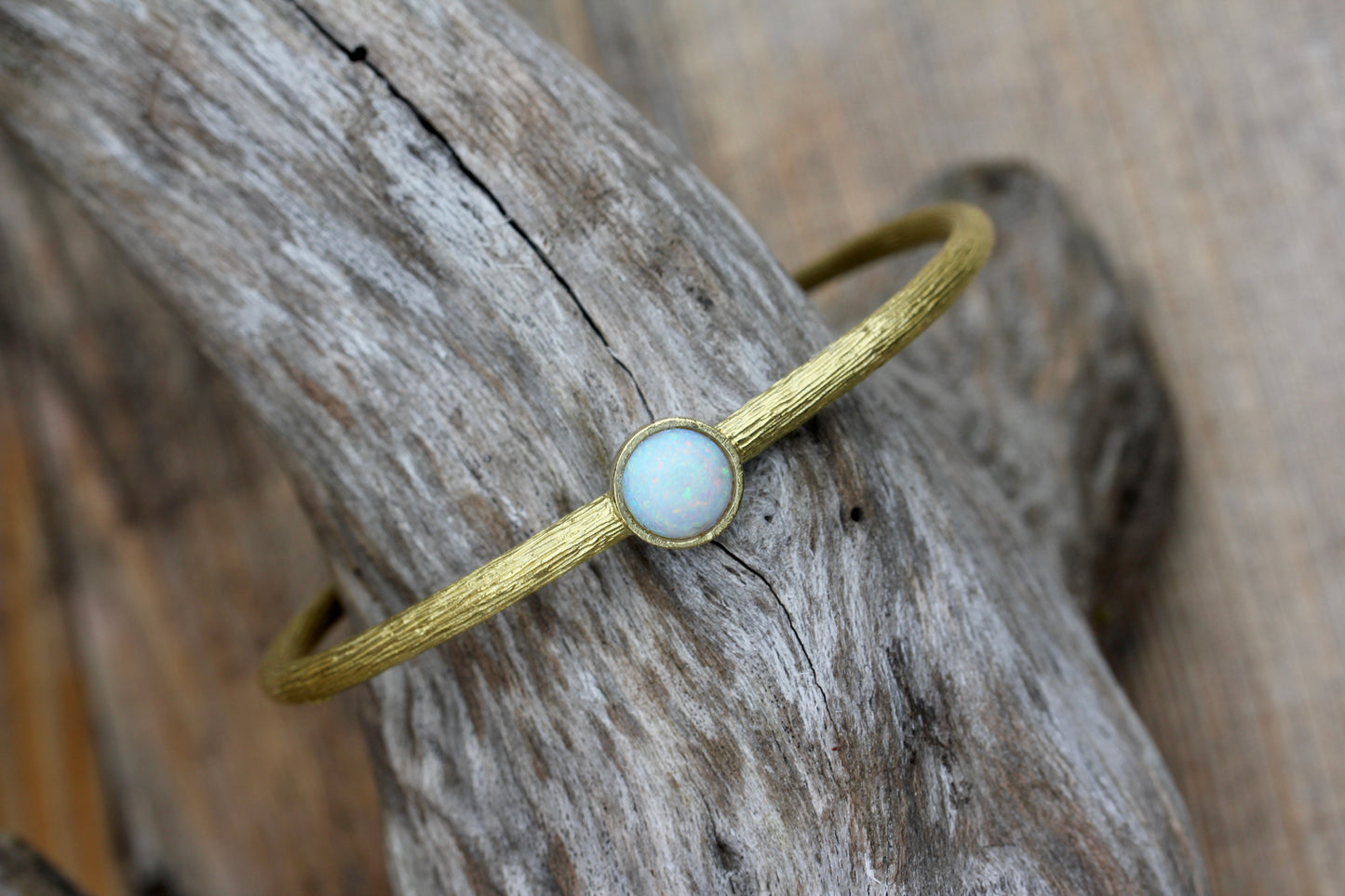 Created White Opal Brass Cuff