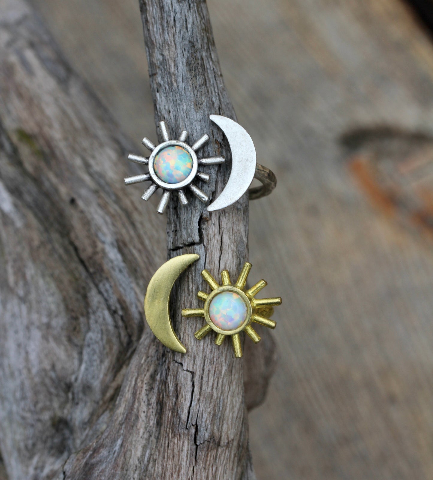 Opal Moon and Sun Brass Ring