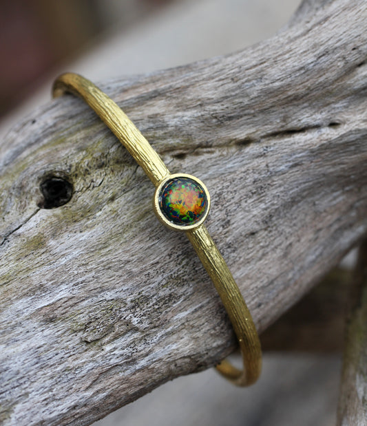 Created Black Opal Brass Cuff