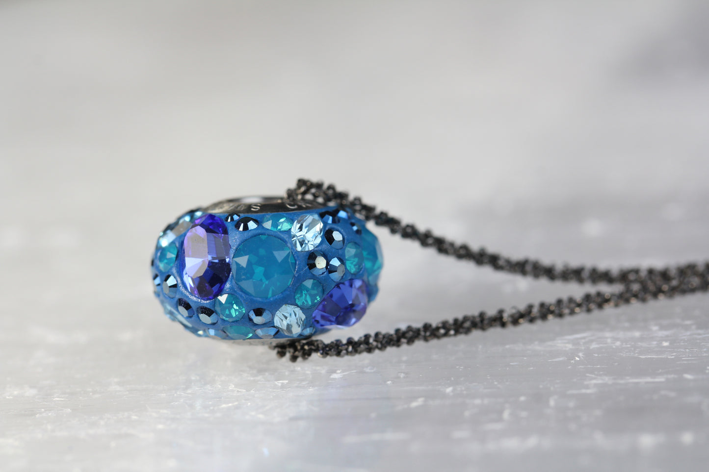 Bermuda Blue Pave Swarovski Crystal Bead Necklace