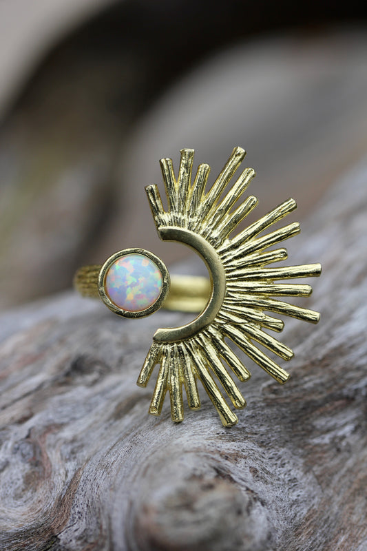 Created Opal Sunburst Ring