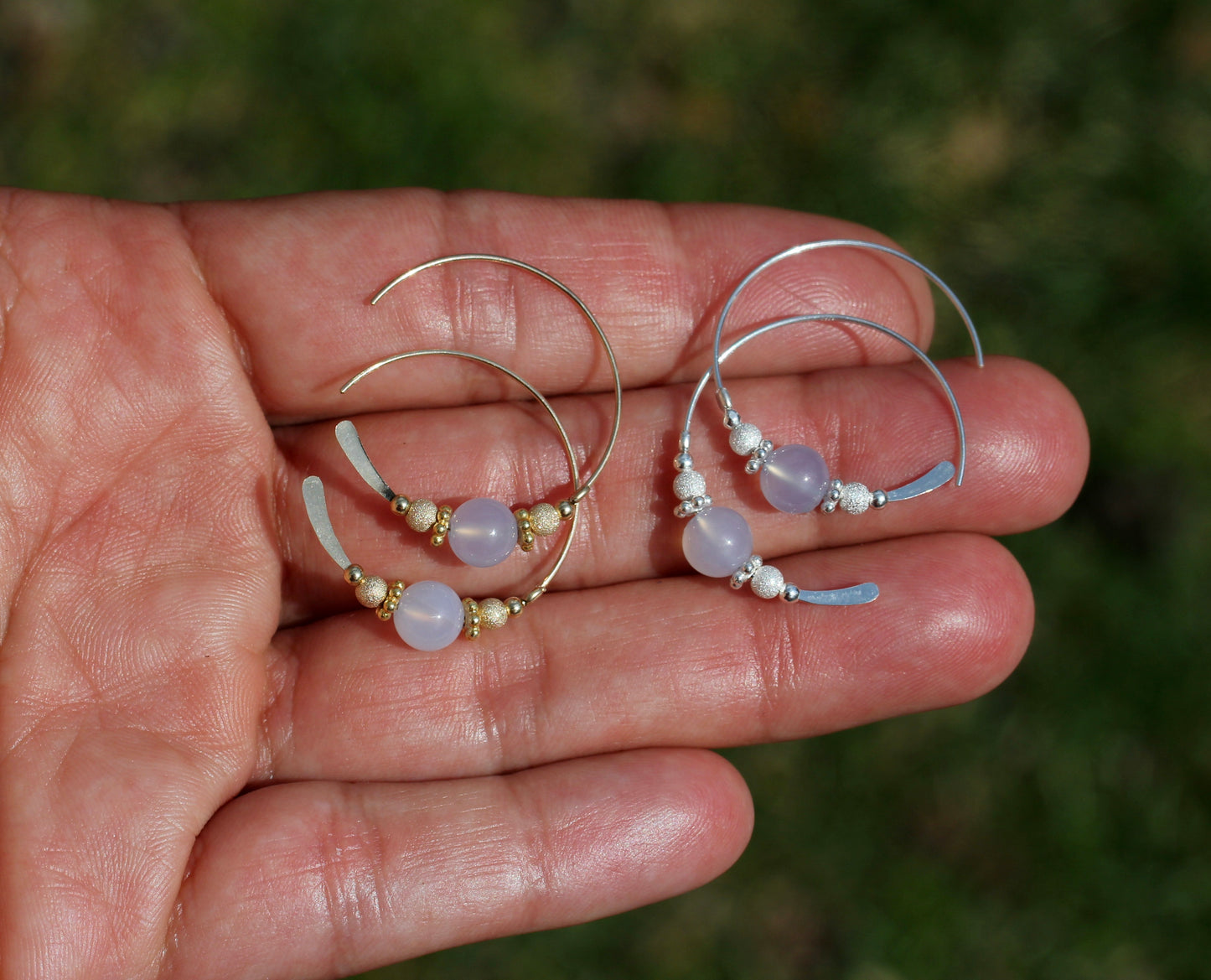 Blue Chalcedony Hoops