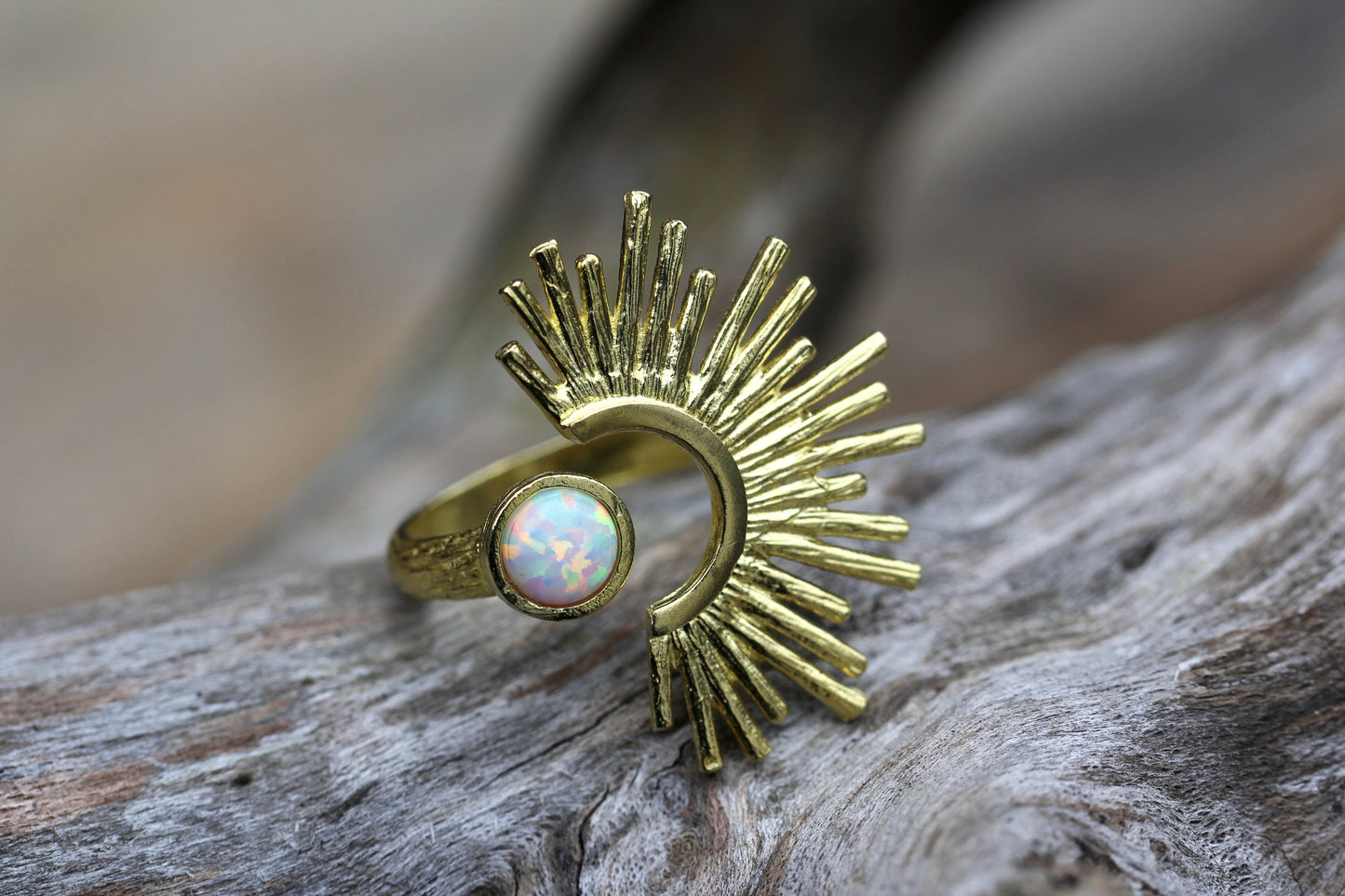 Created Opal Sunburst Ring