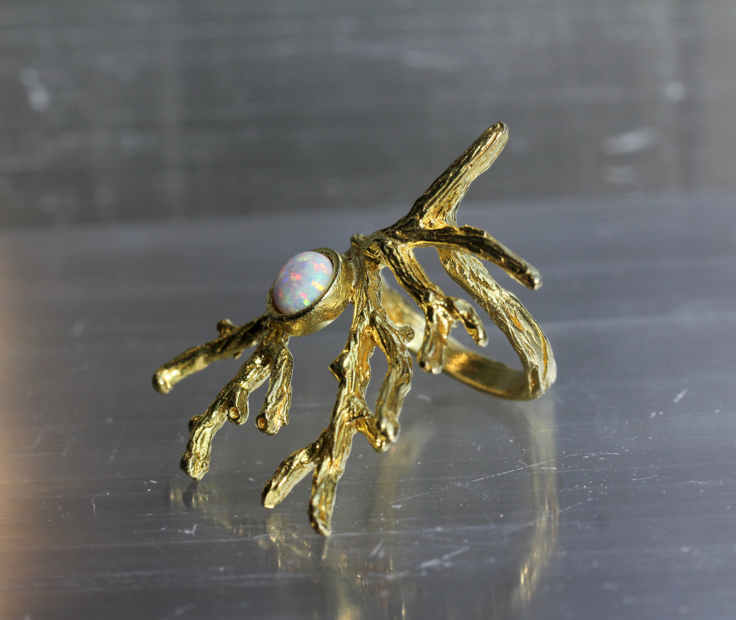 Created Opal Brass Branch Ring
