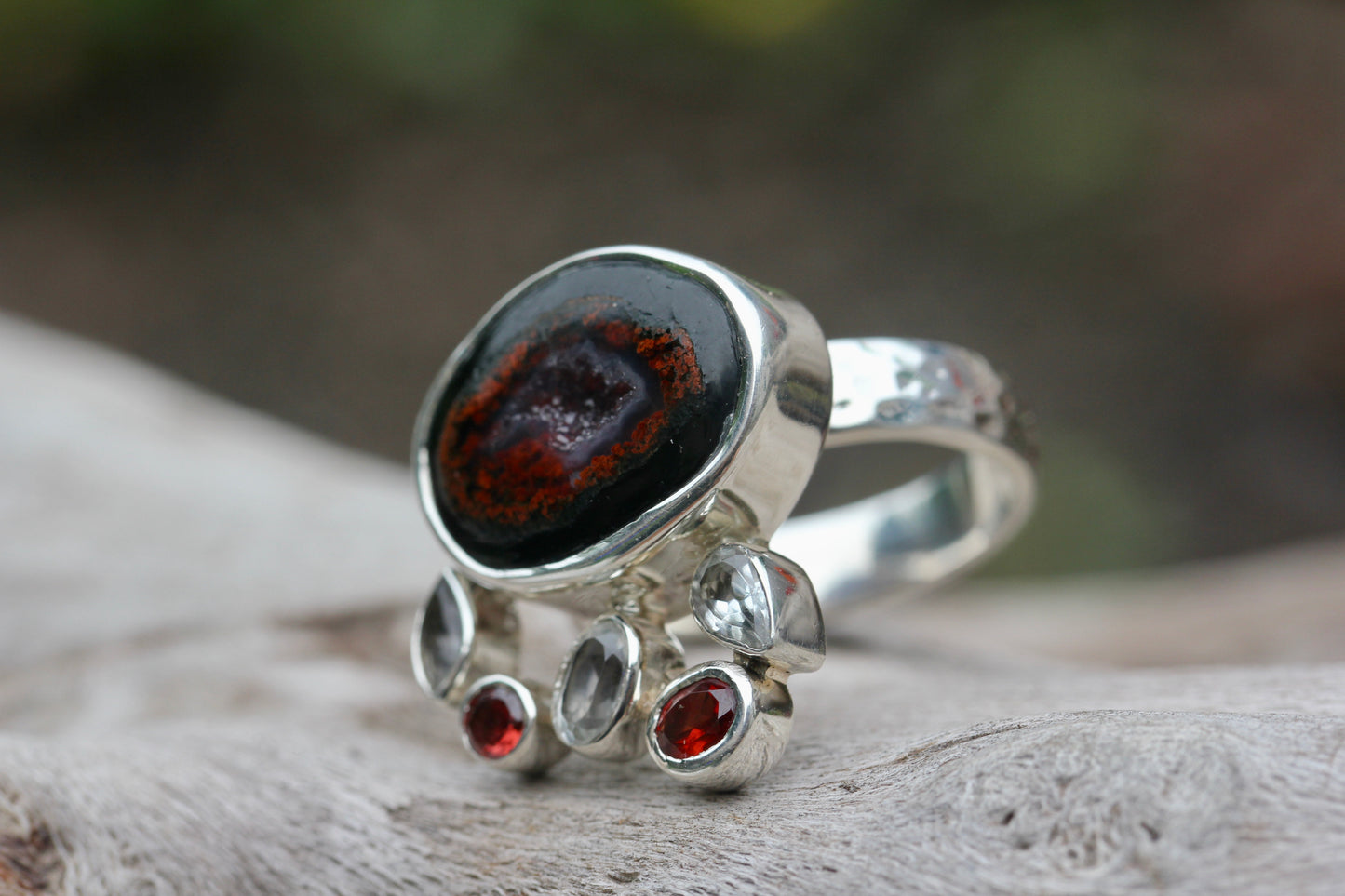 Geode Garnet Abstract Ring