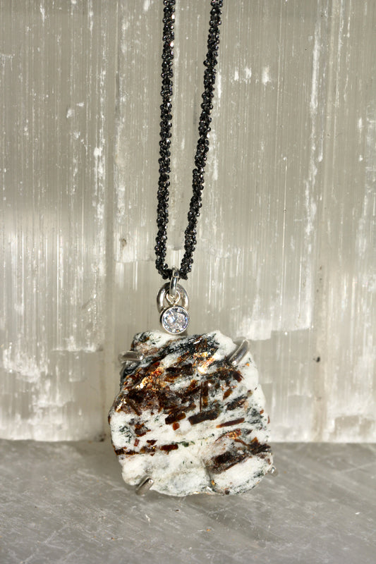 Astrophyllite CZ Oxidized Silver Necklace