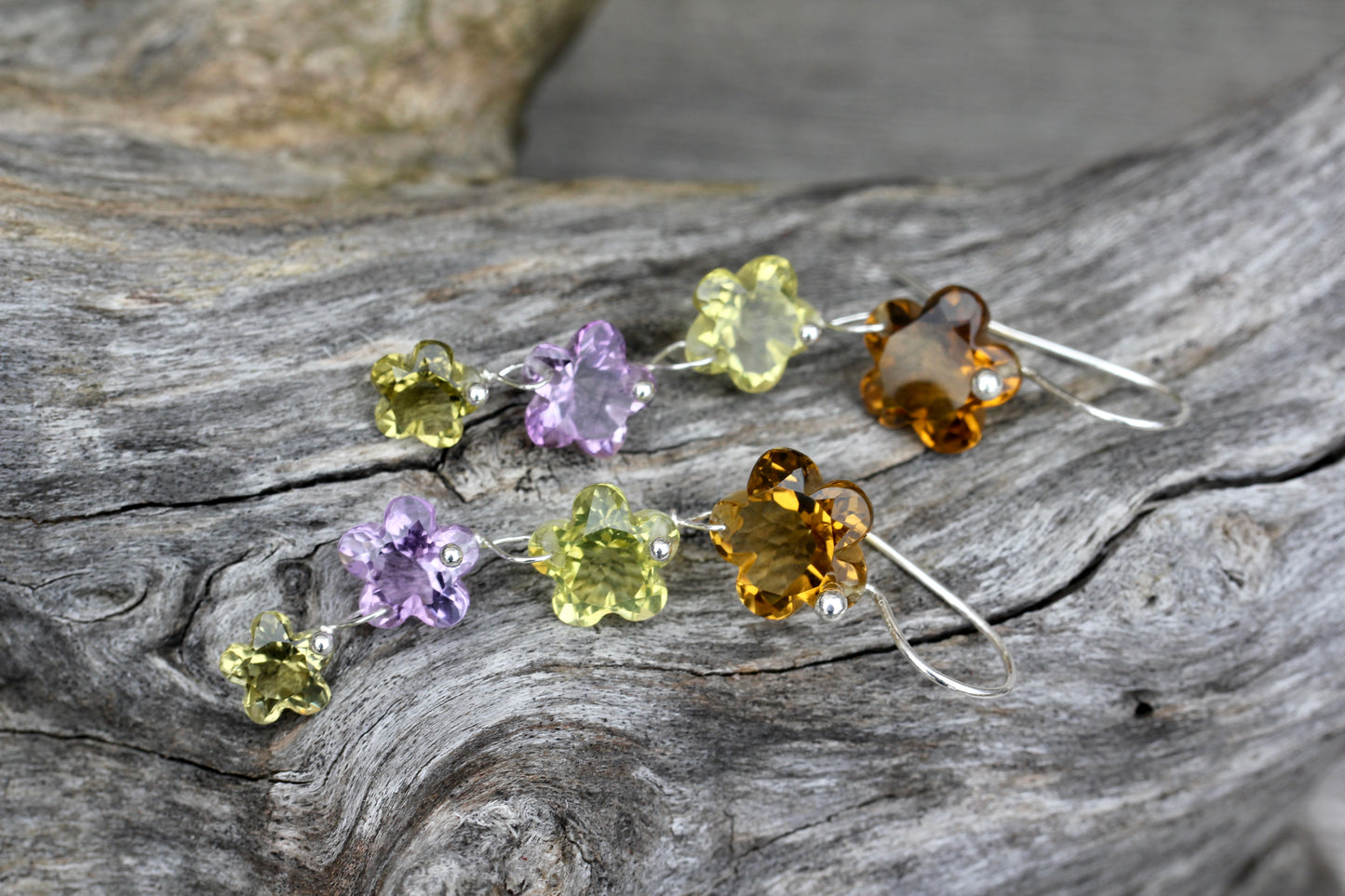 Multi Quartz Flower Drop Earrings