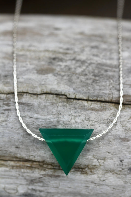 Green Onyx Triangle Spike Necklace