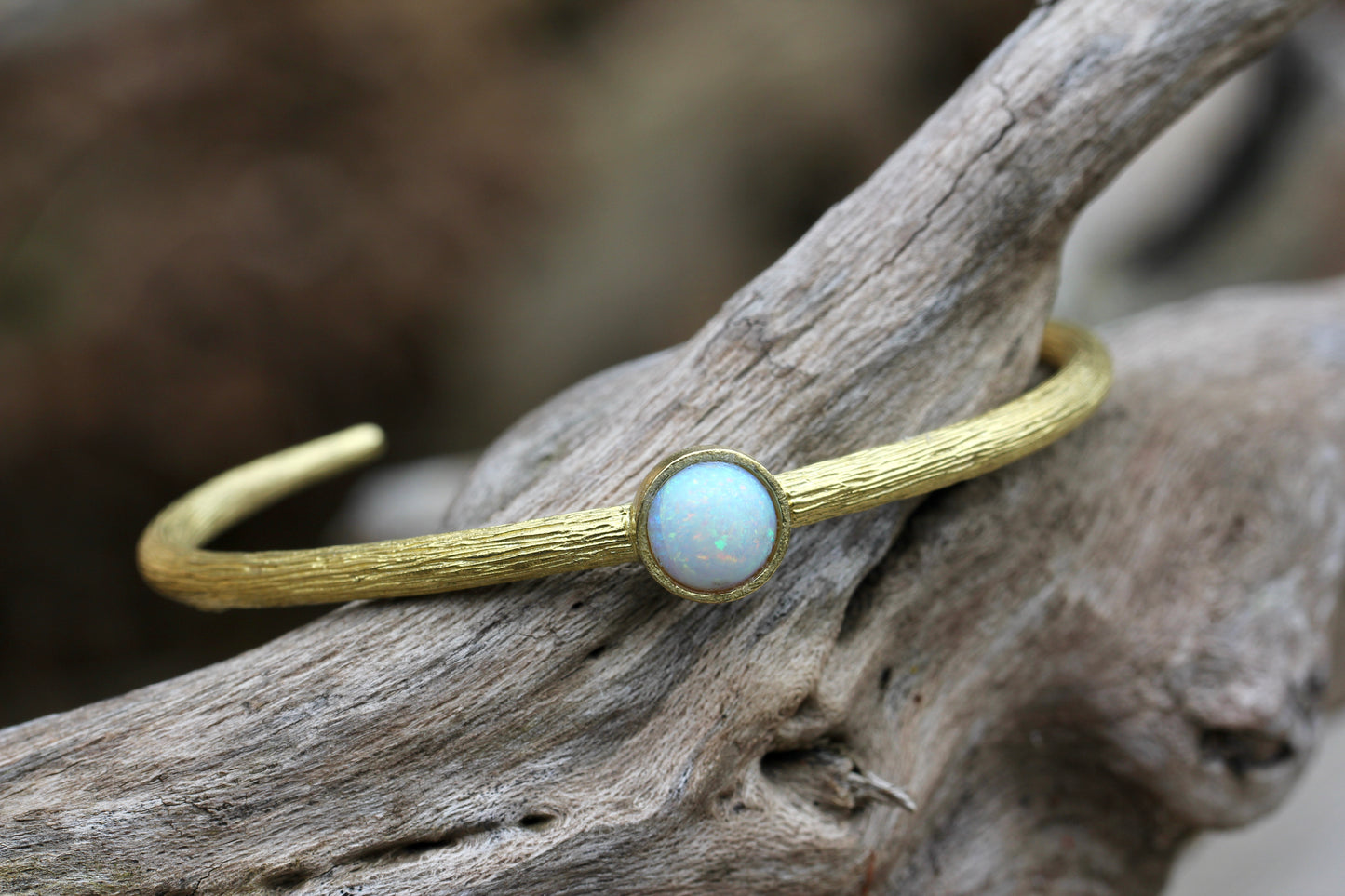 Created White Opal Brass Cuff