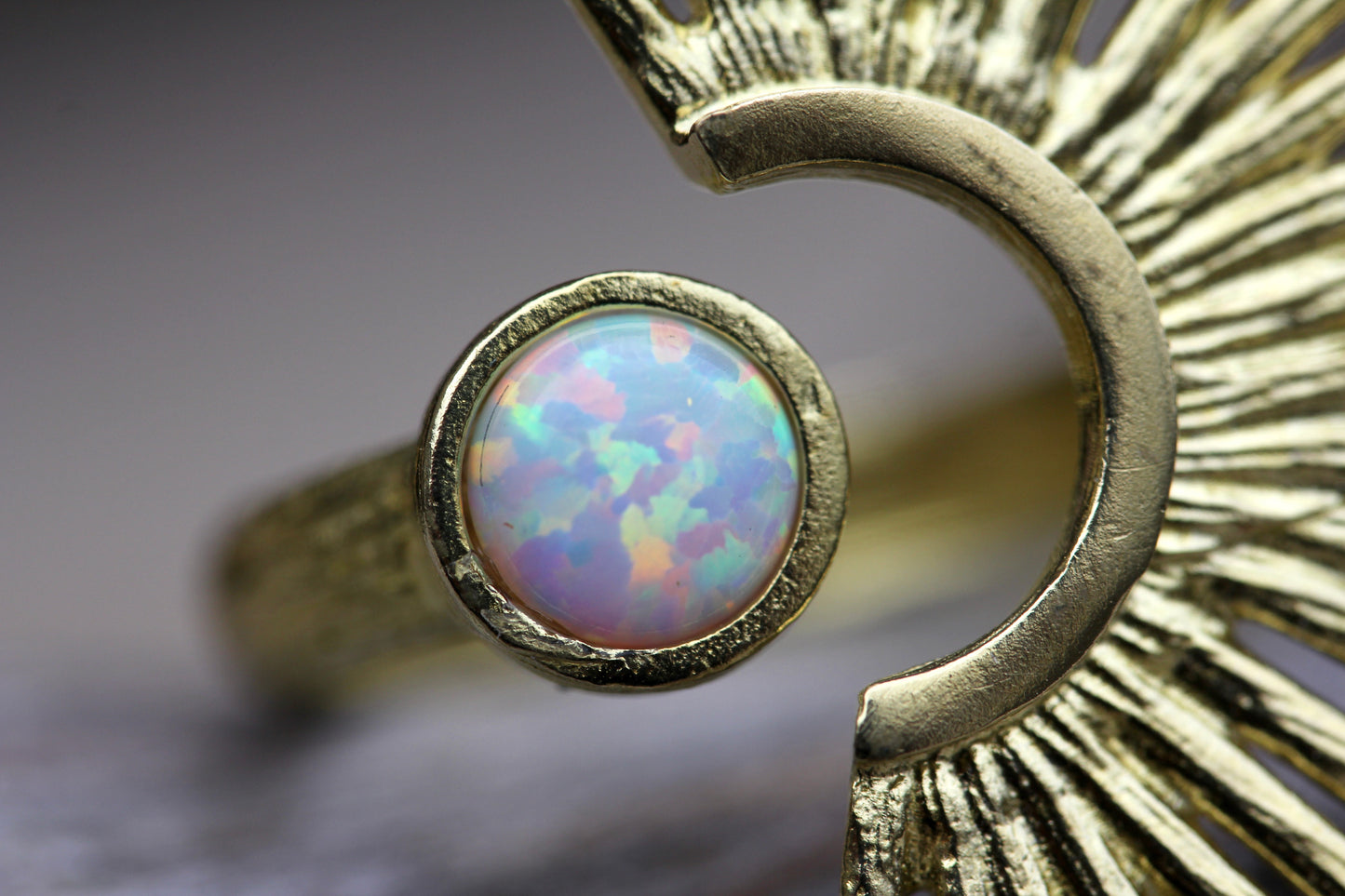 Created Opal Sunburst Ring