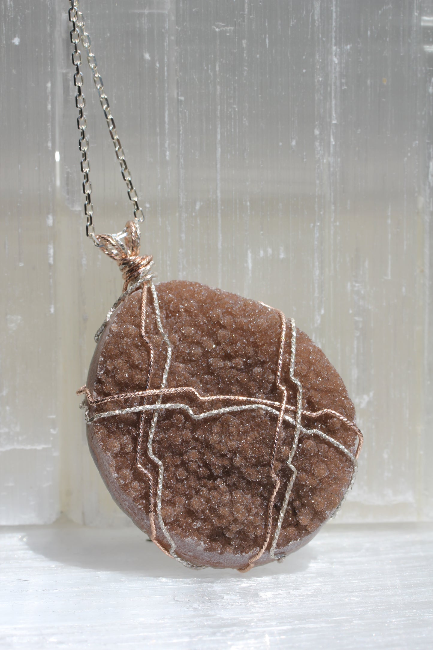 Brown Quartz Druzy Large Pendant