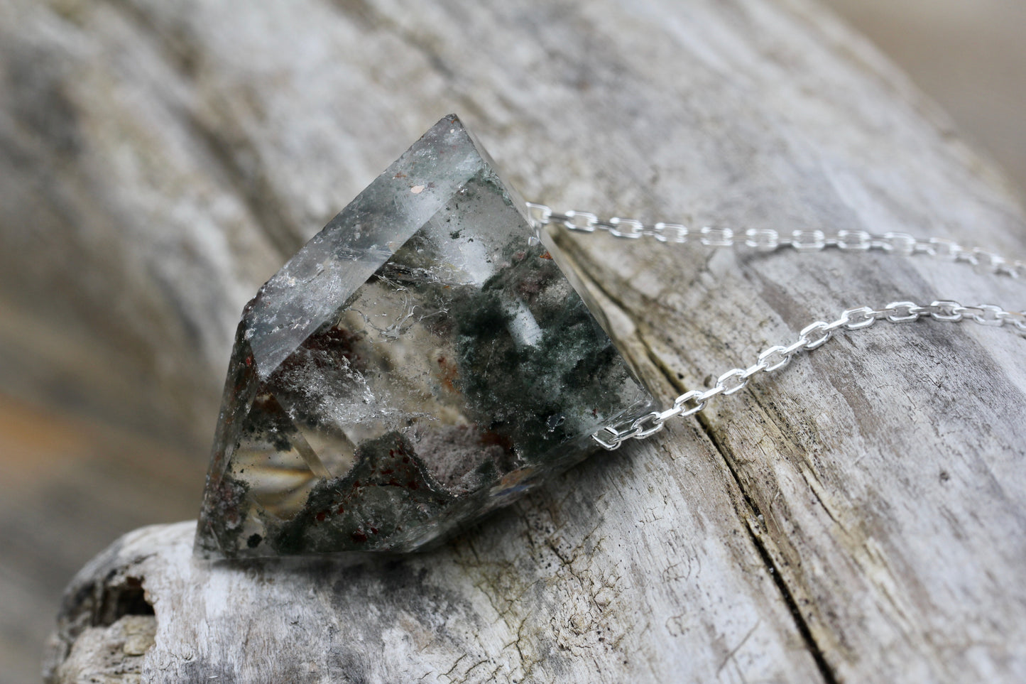 Lodolite Chunky Crystal Point Long Necklace