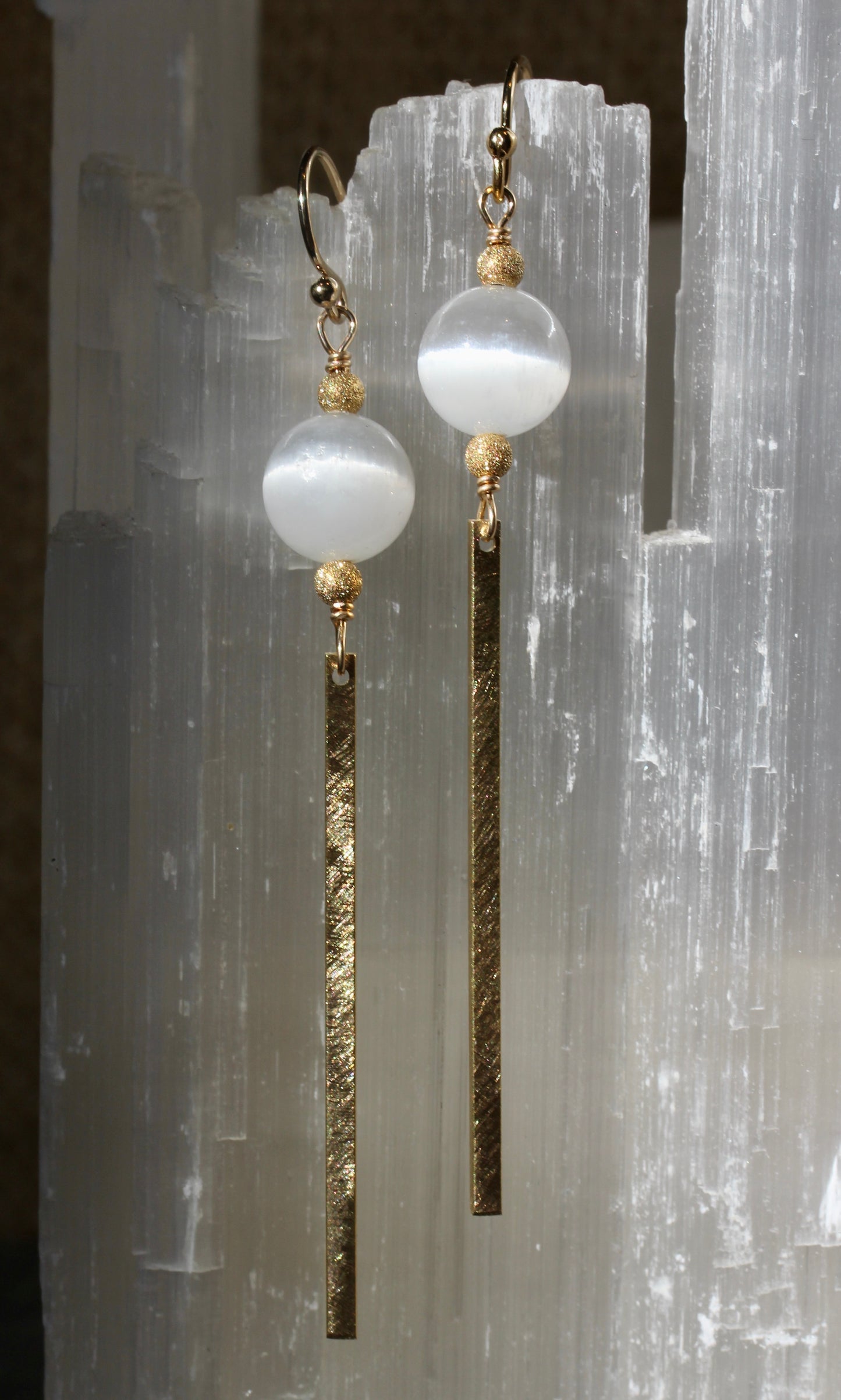 Selenite Bar Drop Earrings
