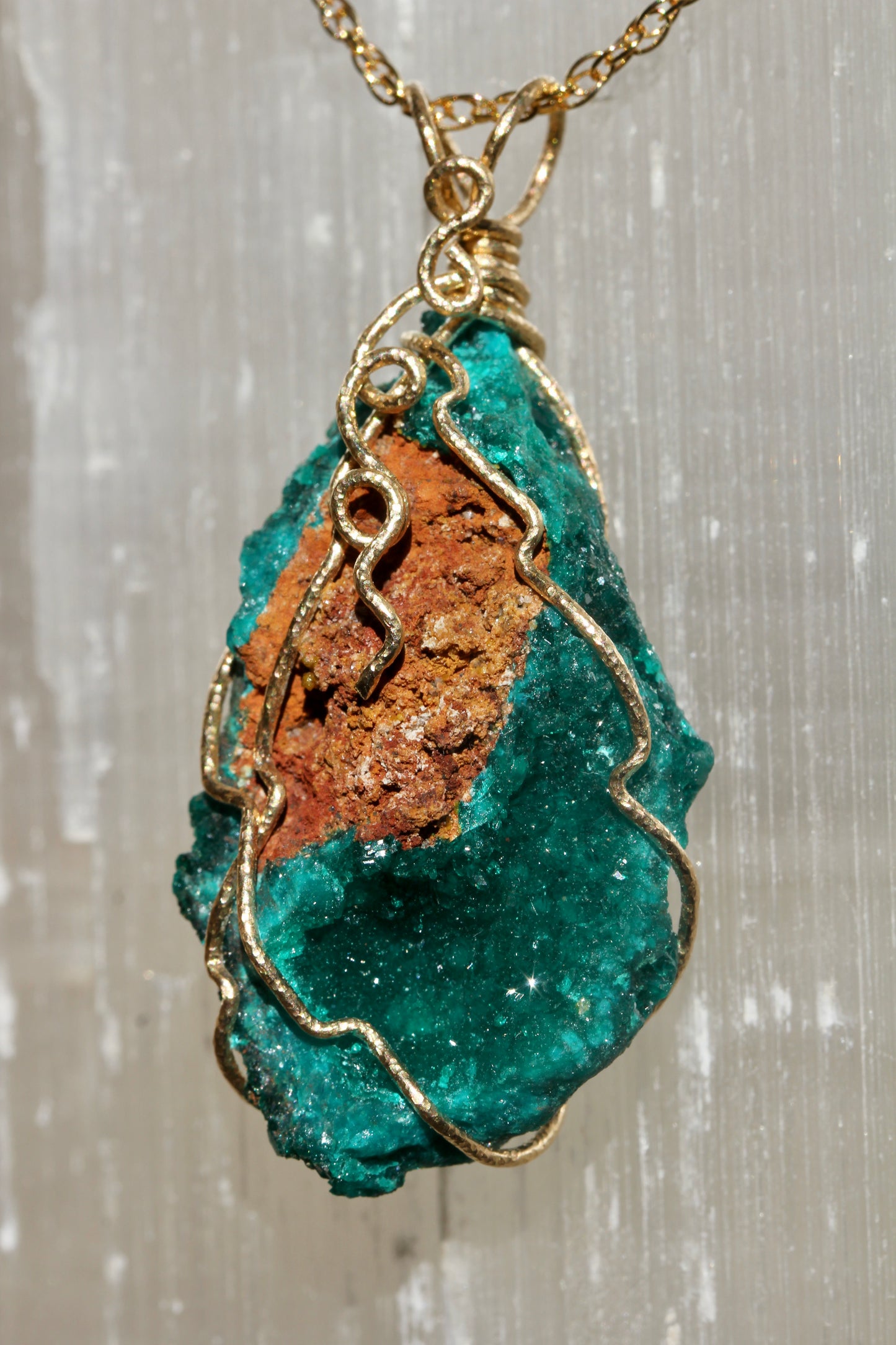 Dioptase Gold Wrap Necklace