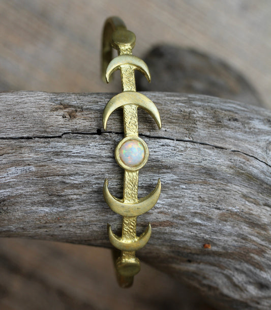 Created Opal Brass Cuff with Moons
