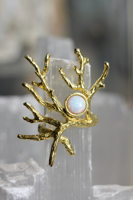 Created Opal Brass Branch Ring