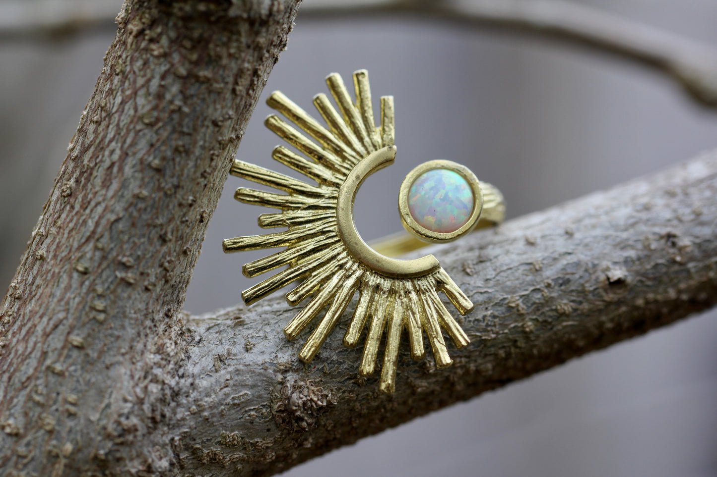 Created Opal Sunburst Ring