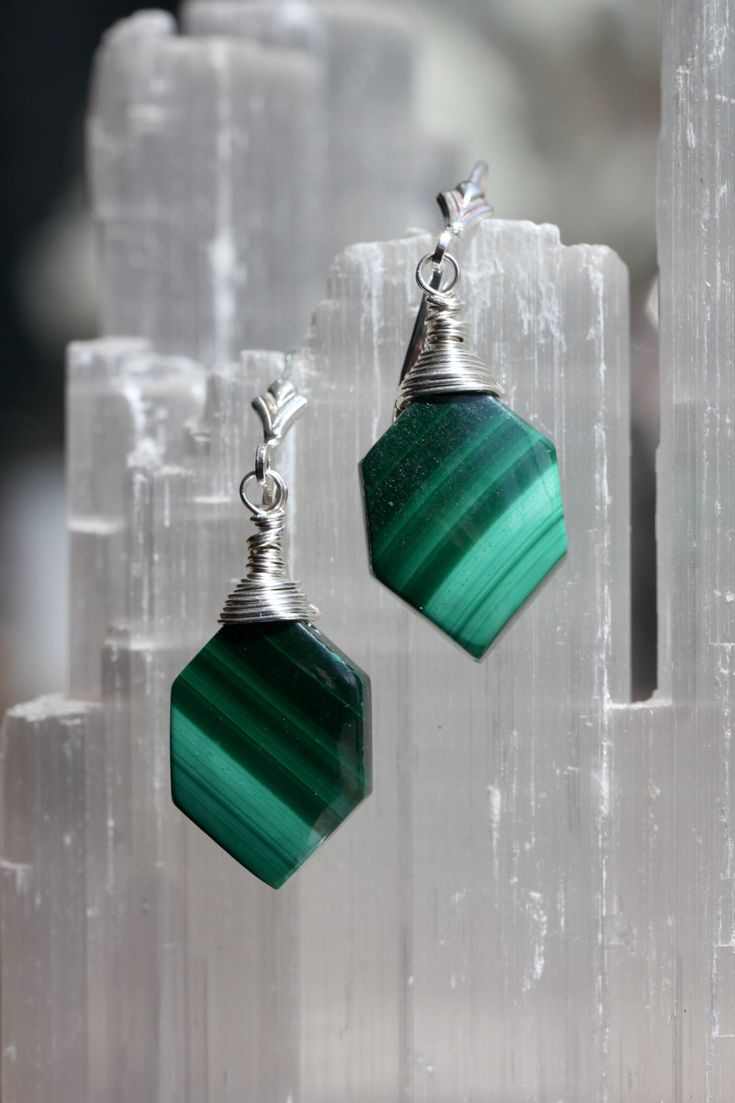 Malachite Hexagonal Earrings
