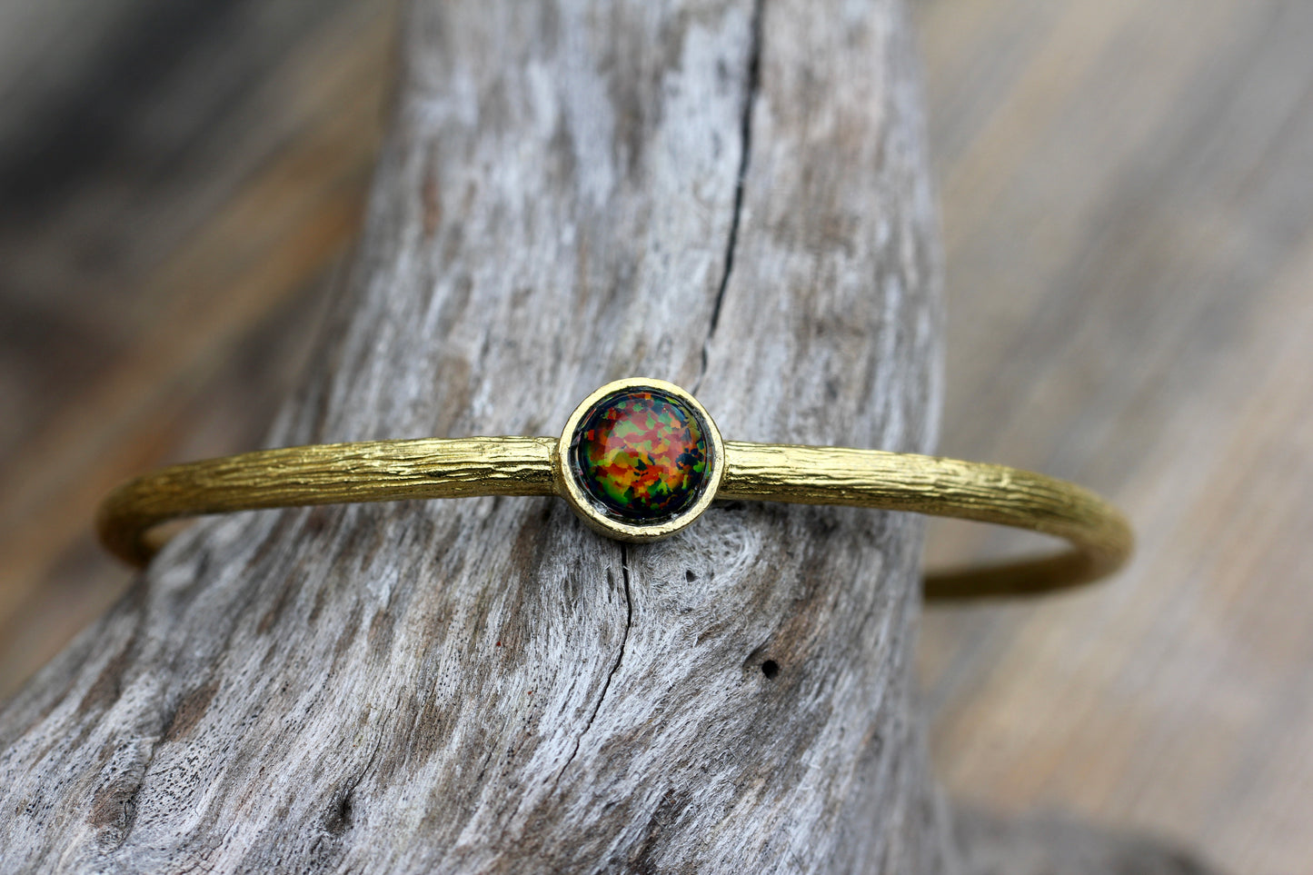 Created Black Opal Brass Cuff
