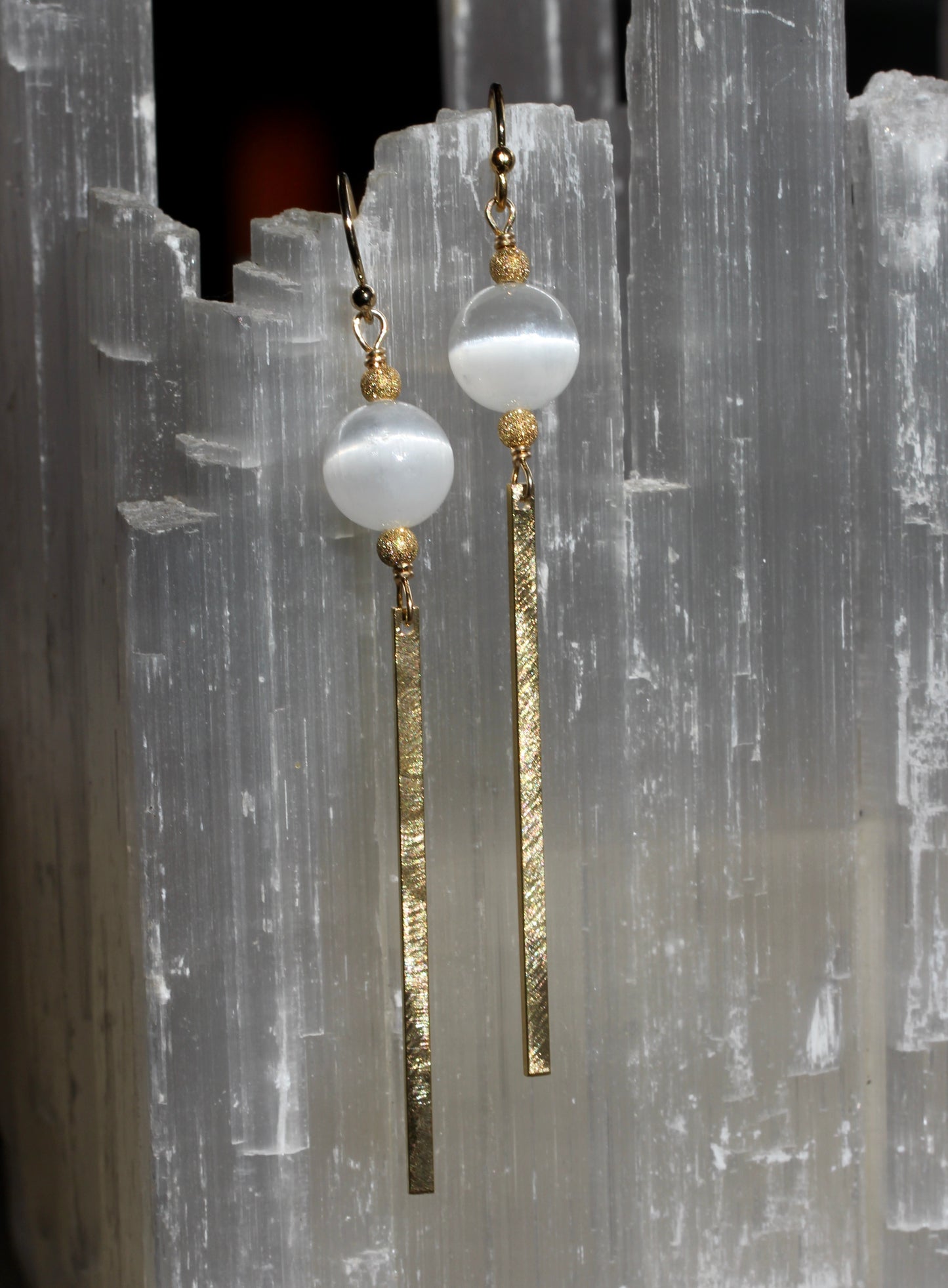 Selenite Bar Drop Earrings