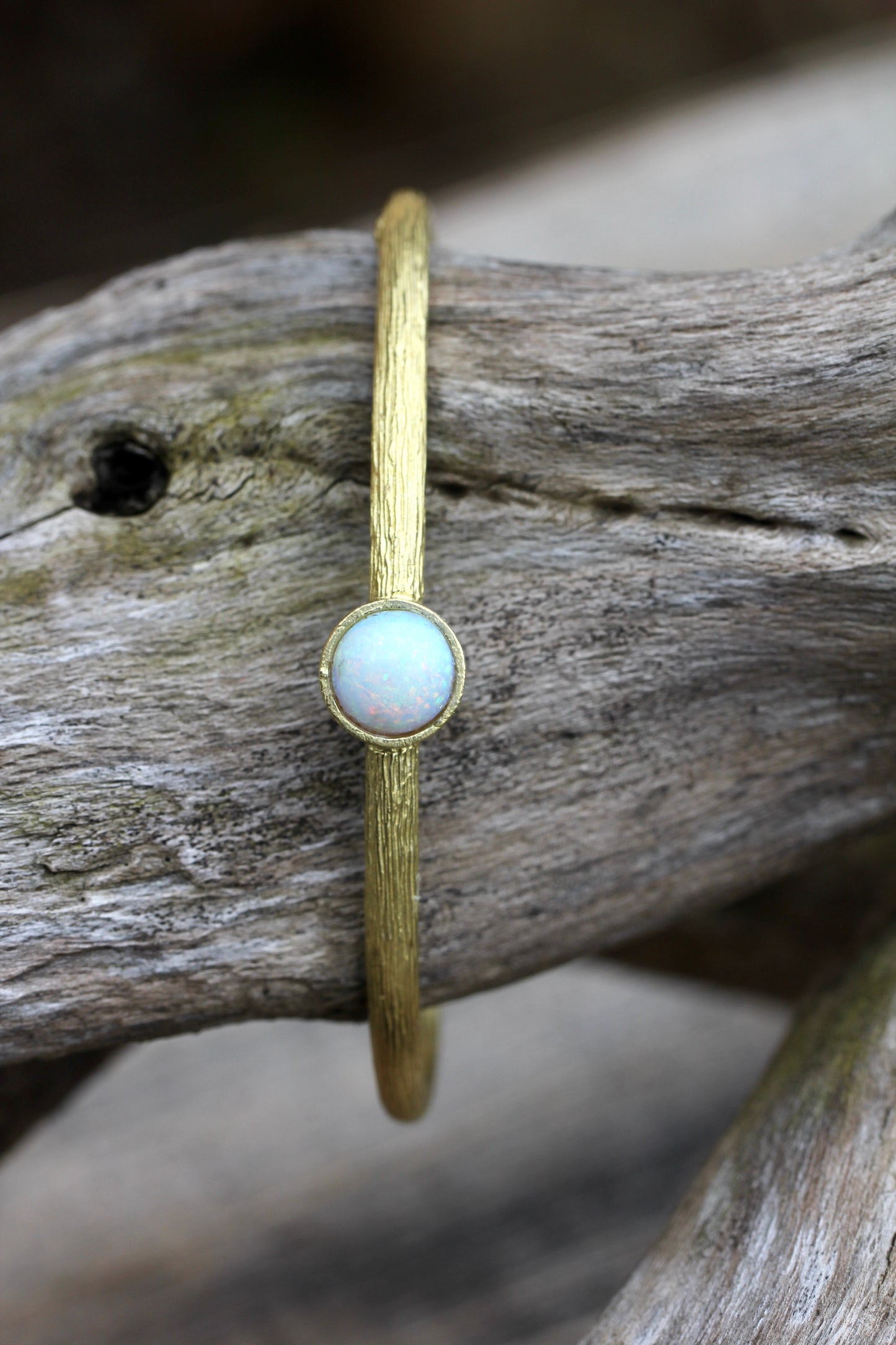 Created White Opal Brass Cuff