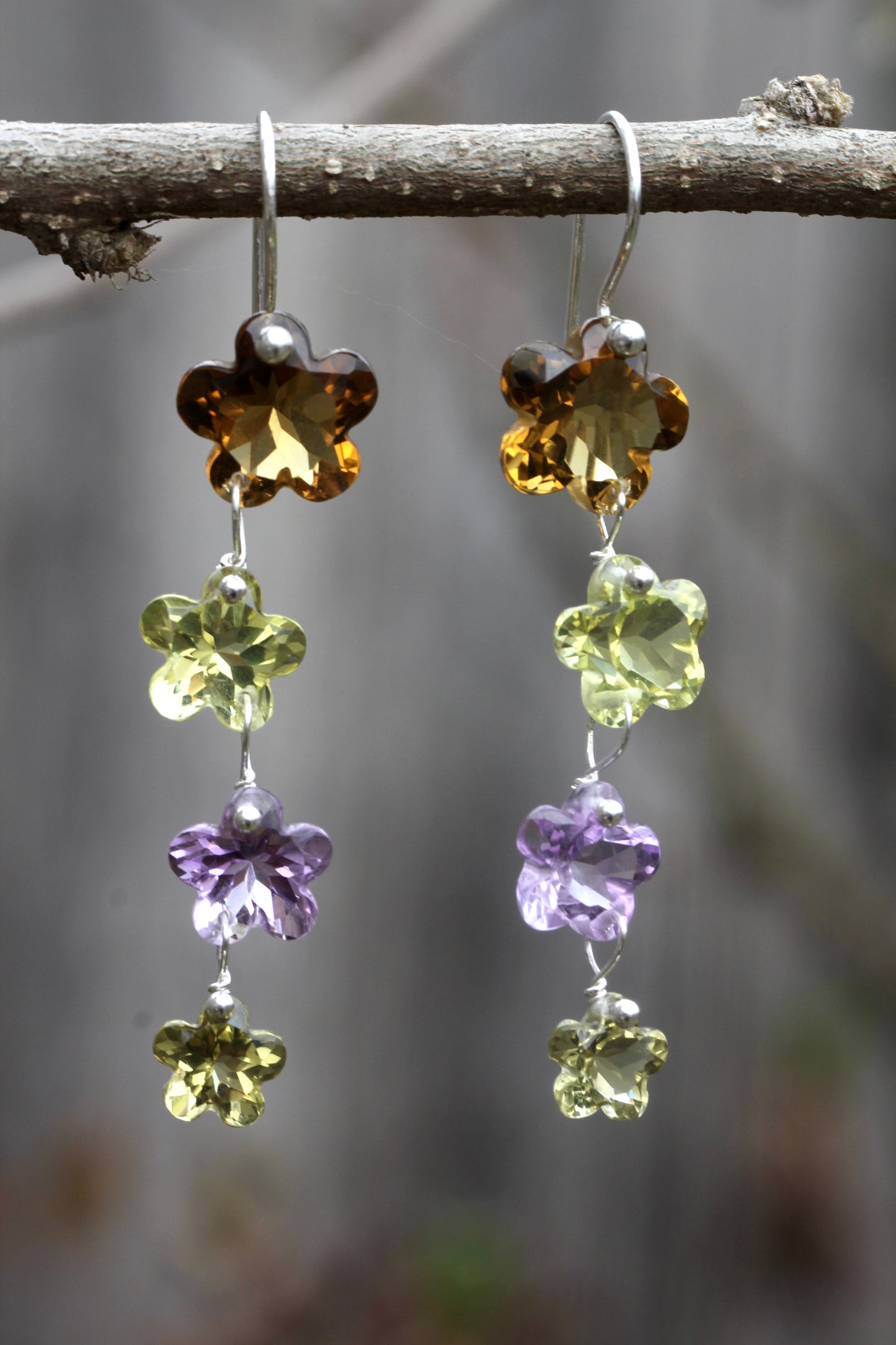 Multi Quartz Flower Drop Earrings