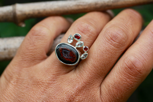 Geode Garnet Abstract Ring