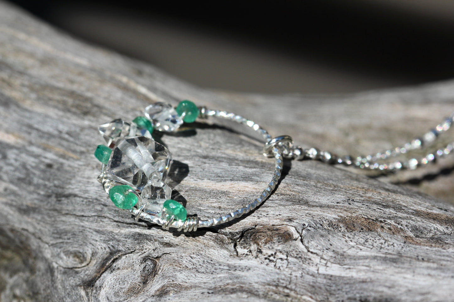 Emerald Quartz Crystal Silver Wreath Necklace