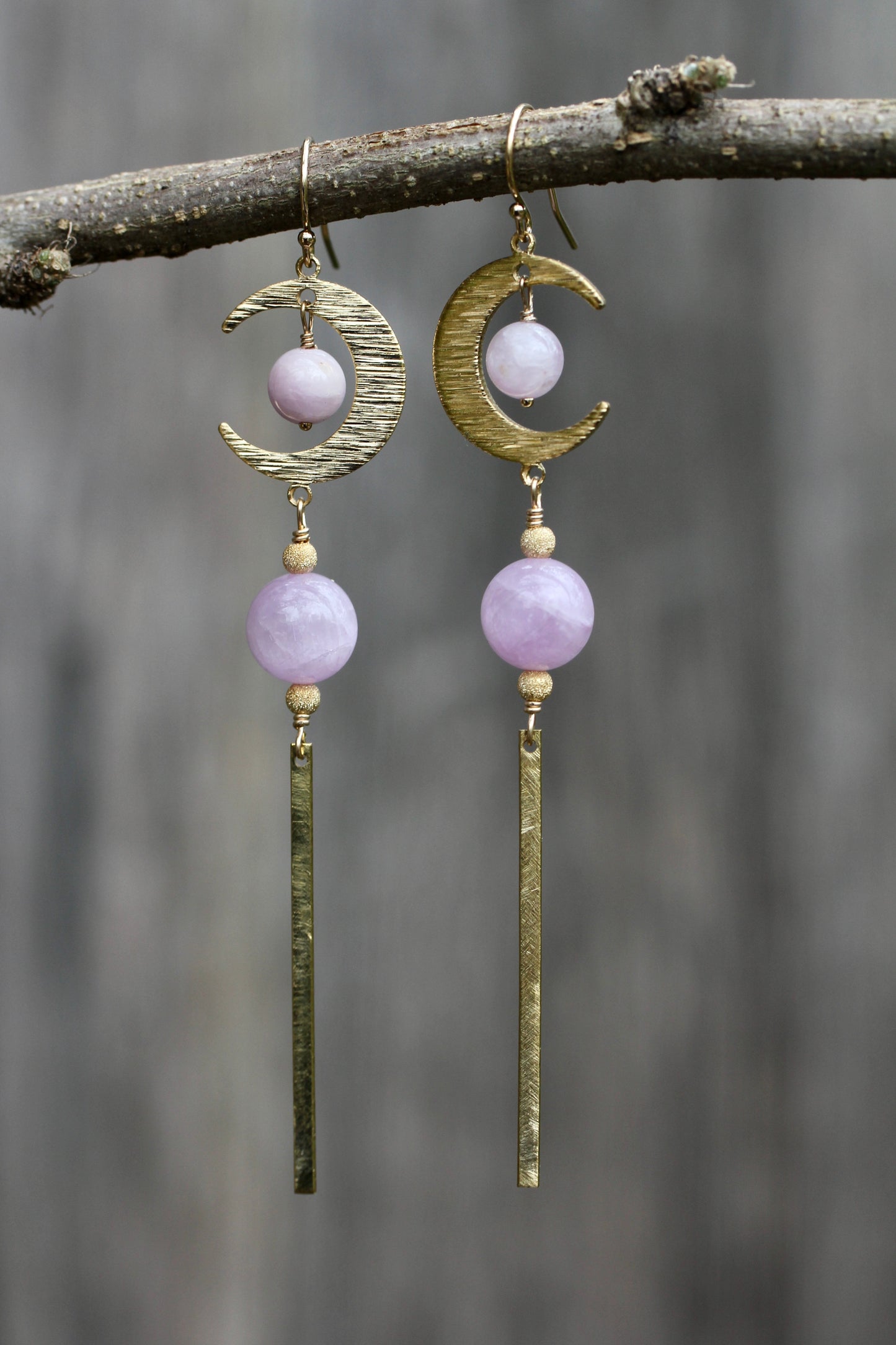 Brass Moon Kunzite Long Drop Earrings
