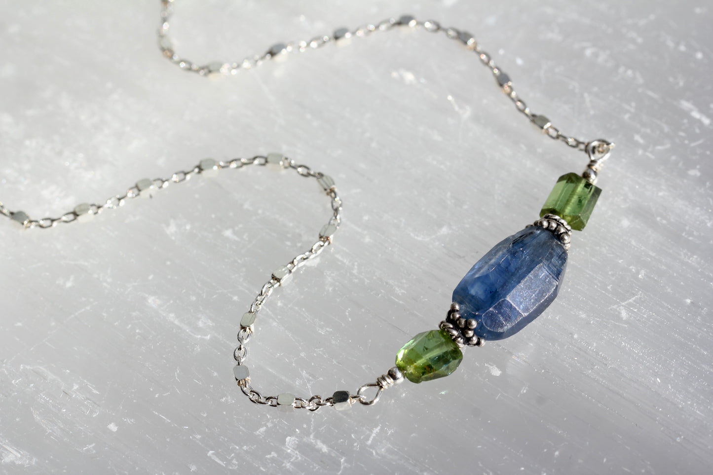 Kyanite Tourmaline Silver Necklace