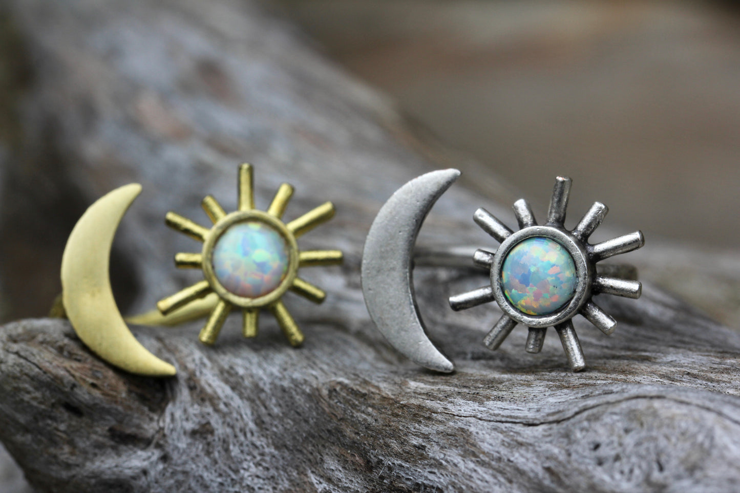 Opal Moon and Sun Brass Ring