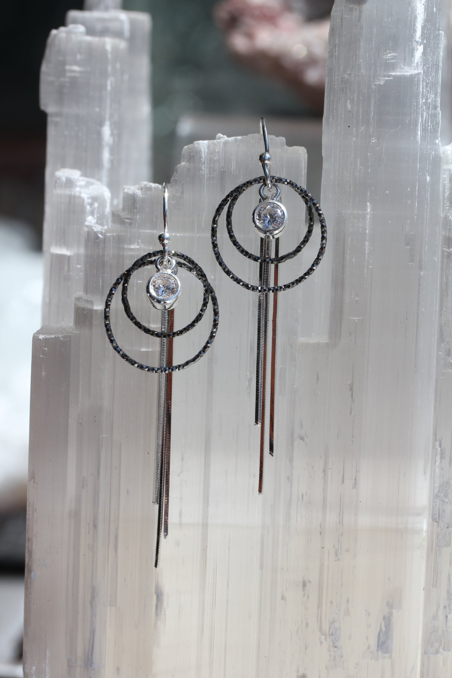 Double Ring CZ Tassel Earrings