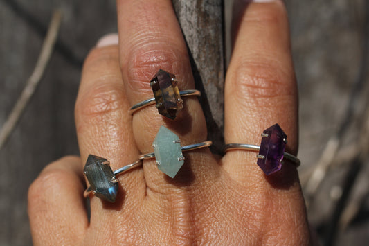 Smokey Quartz Crystal Point Ring