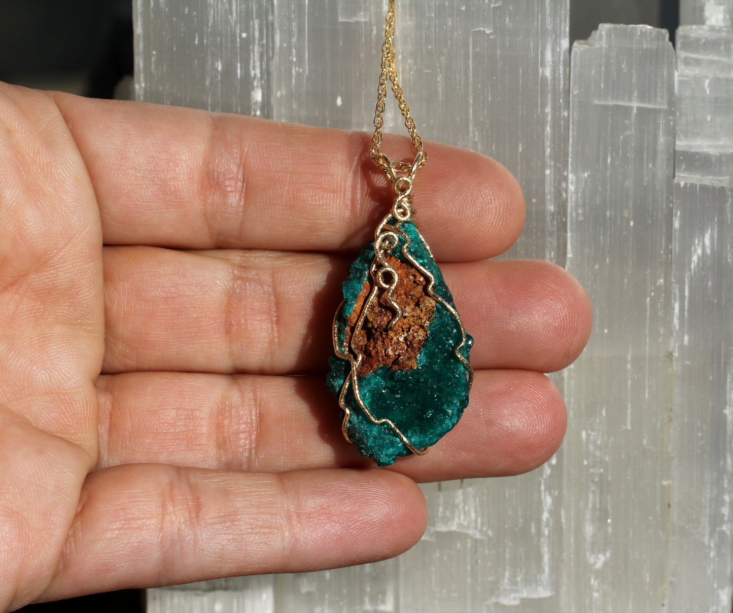 Dioptase Gold Wrap Necklace